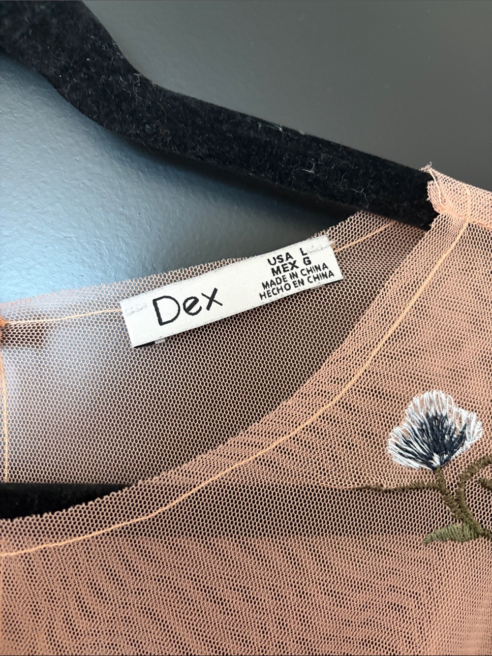 Dex Peach Mesh Embroidered Floral Ruffle Sleeve Blouse - Picture 3 of 3